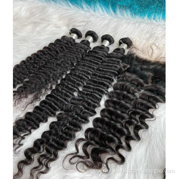 Indian Deep Curl Human Hair Bundles Unprocessed 10A Grade Double Drawn Virgin Hair Extensions Wholesale Weave Bundle Vendors